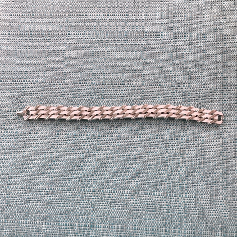 Trifari Silvertone and White Enameled Braided Bracelet